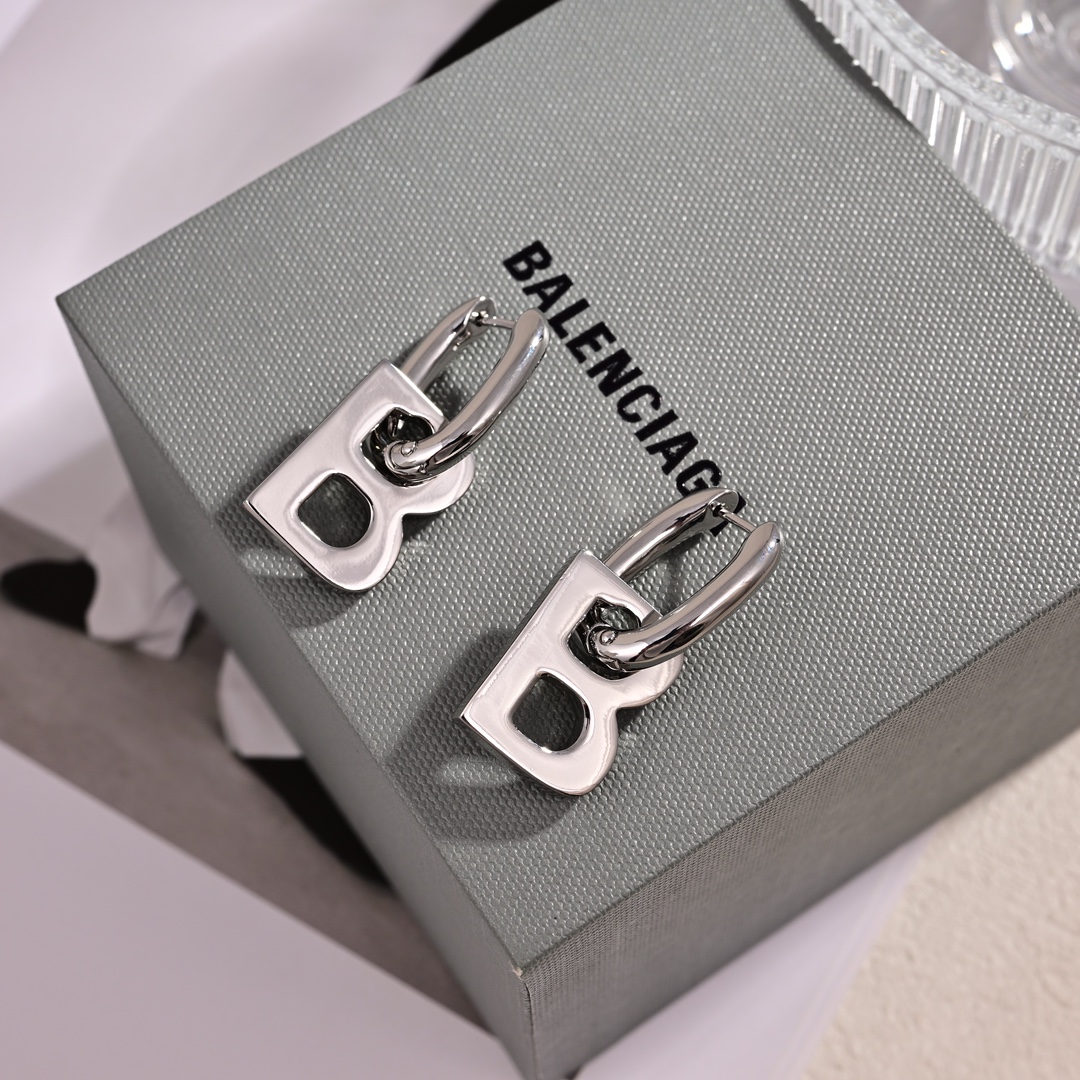 BAE023 Balenciaga B ICON drop fashion earrings Silver - ccjewelryacc