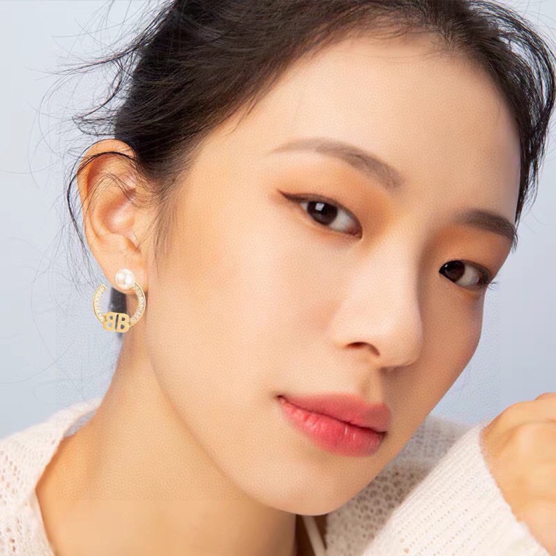 BAE017 Balenciaga BB hoop earrings With crystal - ccjewelryacc