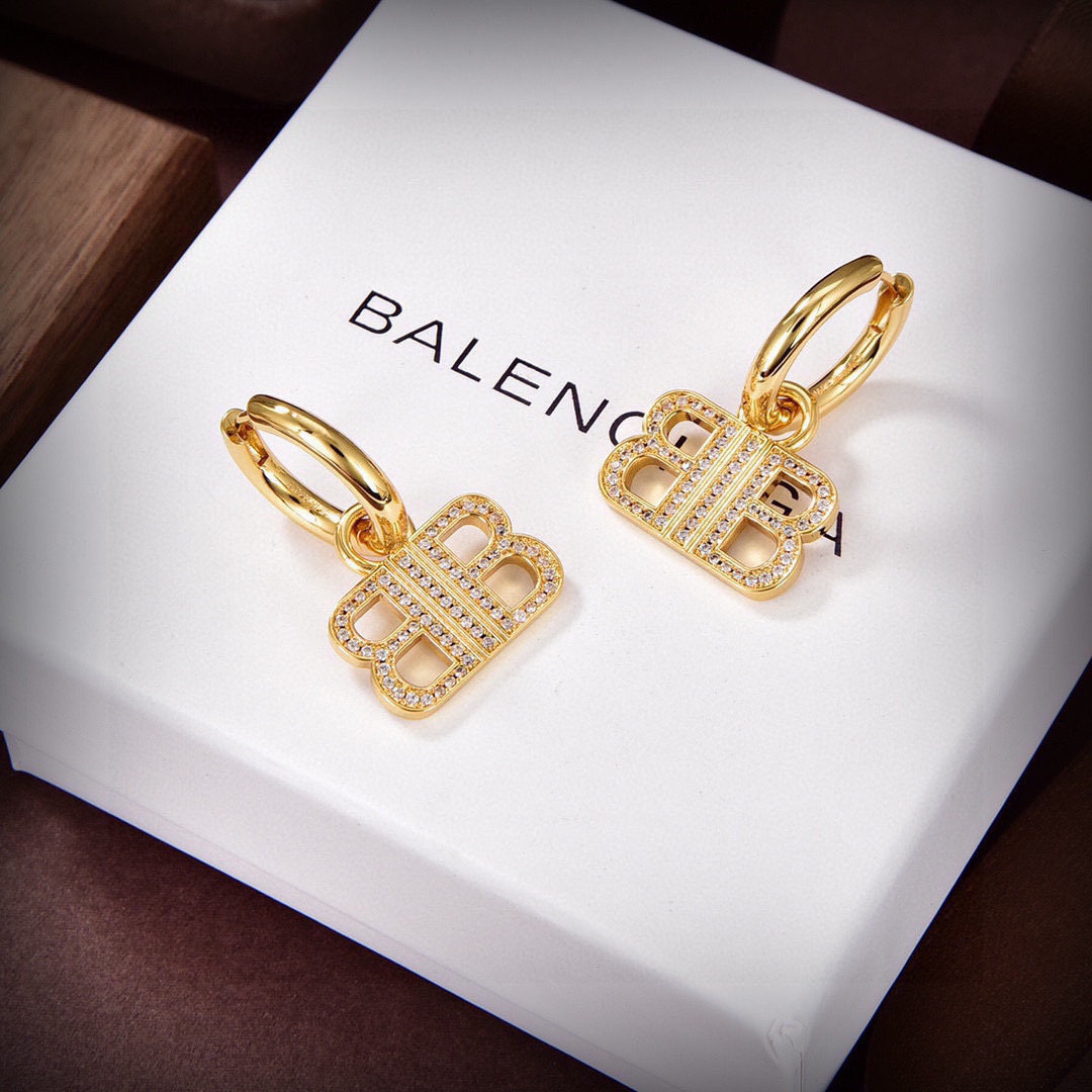 BAE007 Balenciaga BB dangle earrings with crystal - ccjewelryacc
