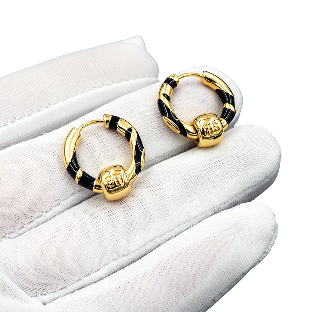 BAE015 Balenciaga Black enamel hoop earrings - ccjewelryacc