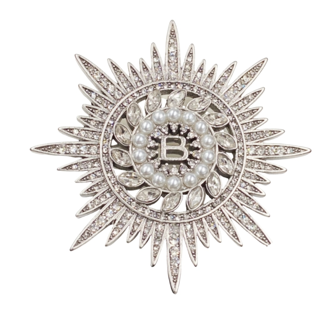 BAB006 Balenciaga B Brooch pin with crystal and pearl - ccjewelryacc