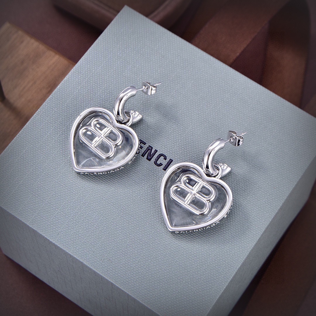 BAE024 Balenciaga BB ICON HEART drop fashion earrings Silver - ccjewelryacc