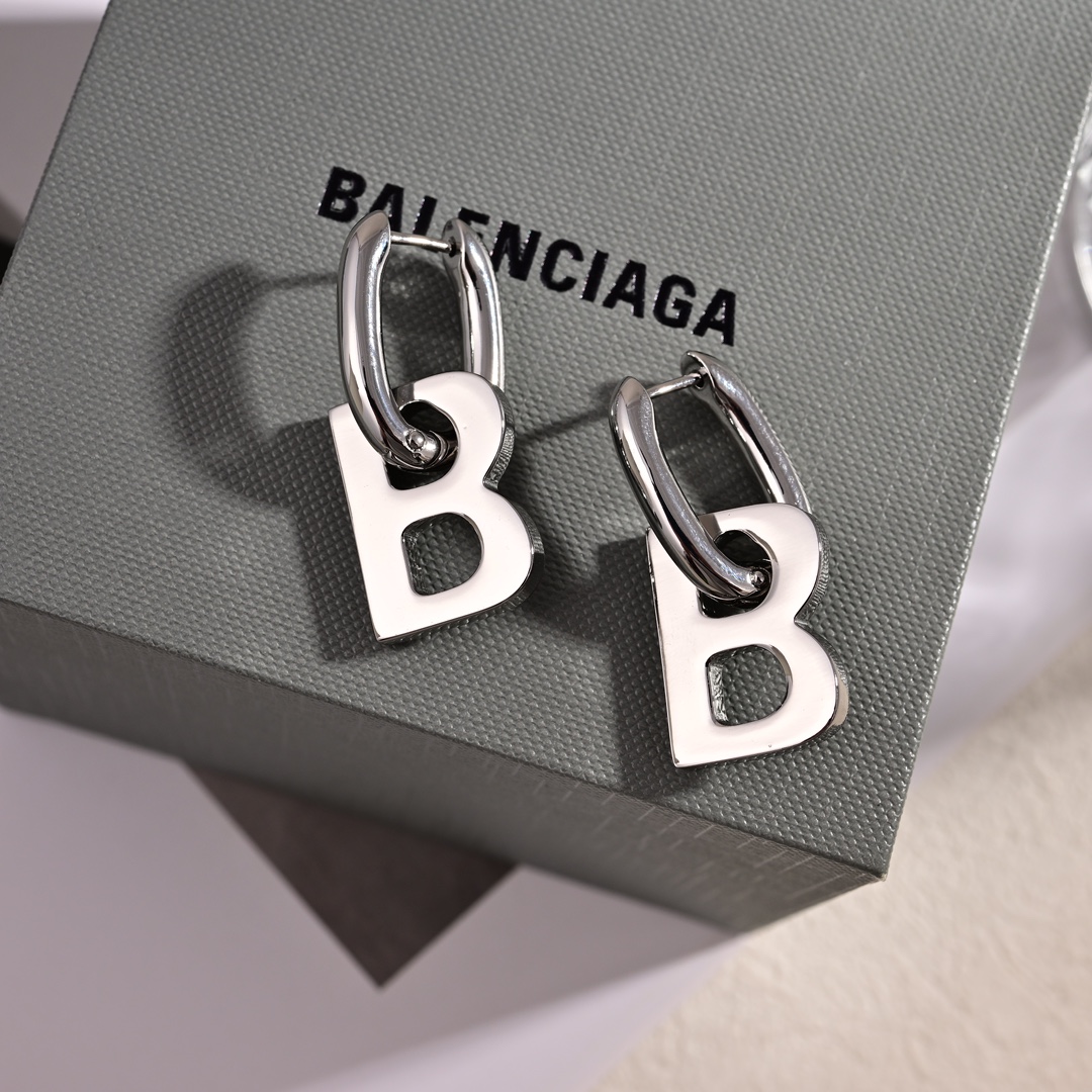 BAE023 Balenciaga B ICON drop fashion earrings Silver - ccjewelryacc