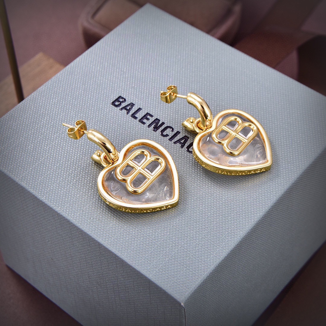 BAE024 Balenciaga BB ICON HEART drop fashion earrings Silver - ccjewelryacc