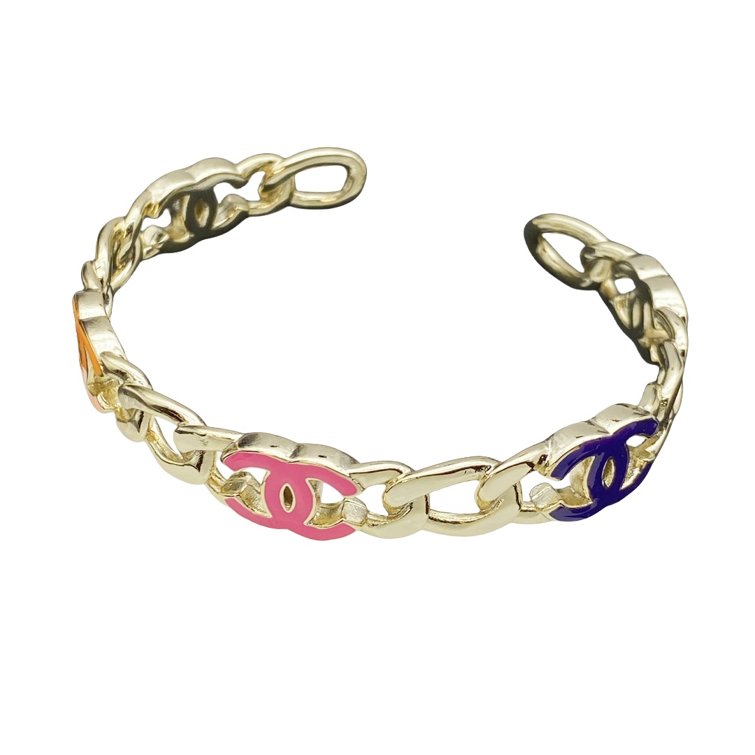 CCS119 Chanel Colored enamel cc logo chain bangle bracelet - ccfashionjewelry