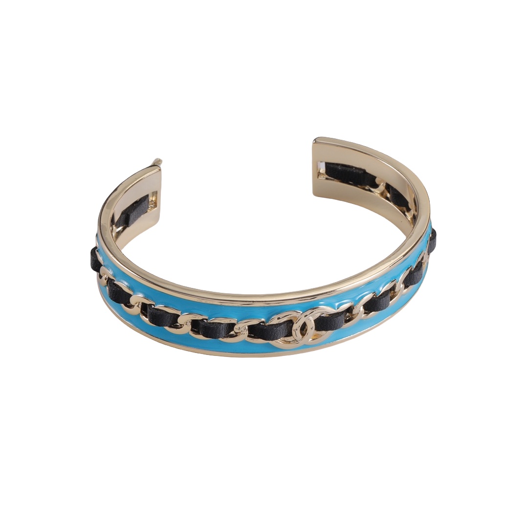 CCS116 Blue chanel enamel and leather bracelet - ccjewelryacc
