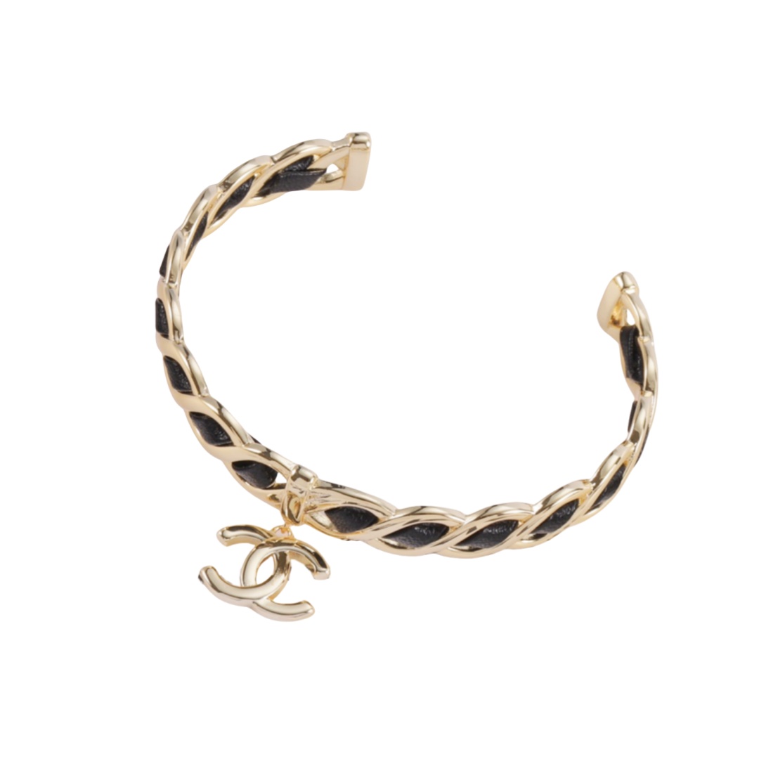 CCS106 Metal leather chanel cc charm bangle bracelet - ccfashionjewelry