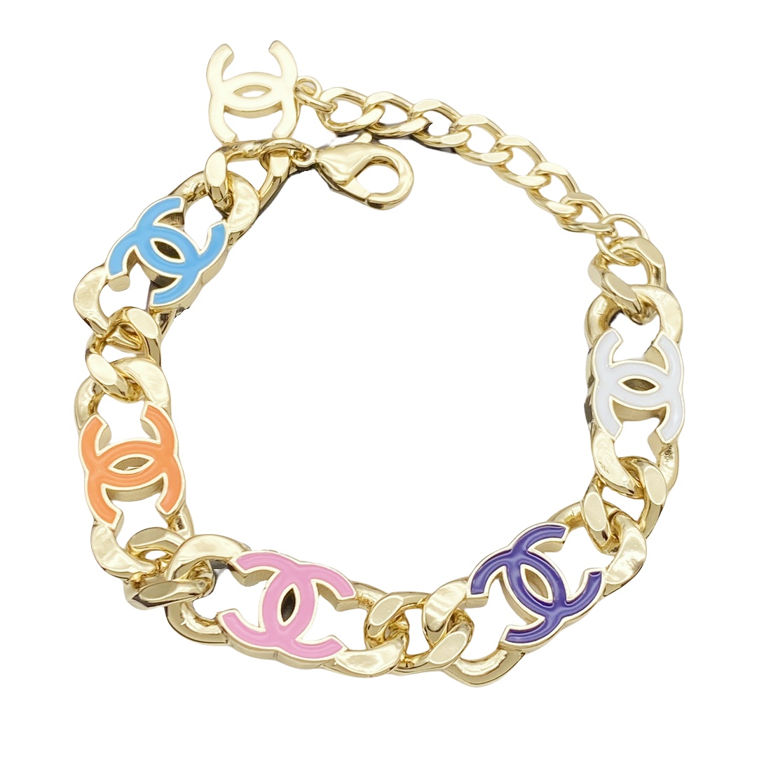 CCS117 Colored enamel cc logo chain bracelet - ccjewelryacc