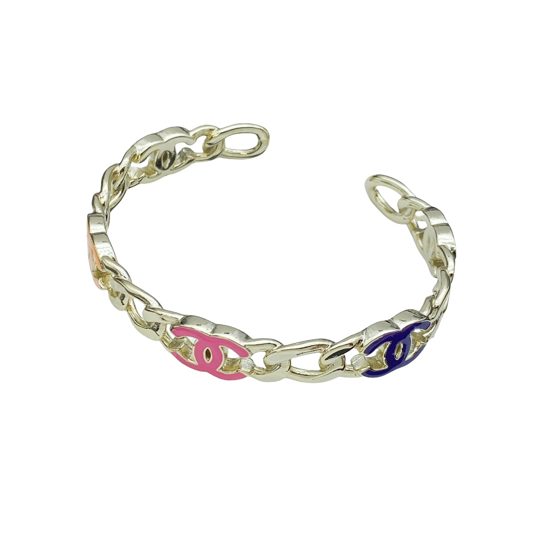 CCS119 Chanel Colored enamel cc logo chain bangle bracelet - ccjewelryacc