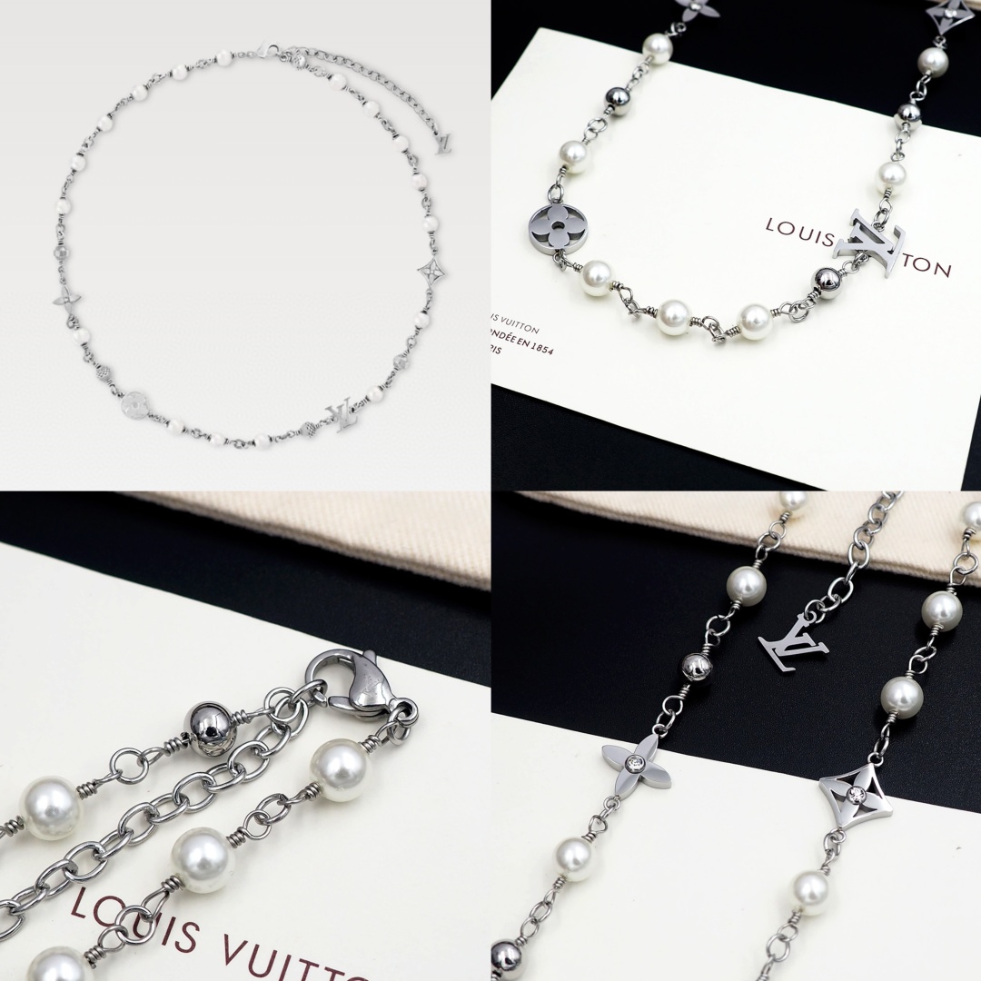 LVN049 LV Pearls necklace - ccjewelryacc