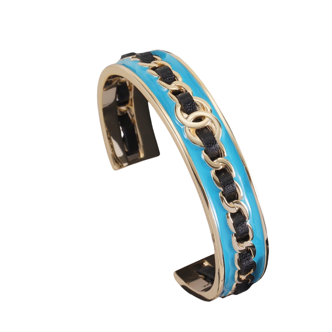 CCS116 Blue chanel enamel and leather bracelet - ccjewelryacc