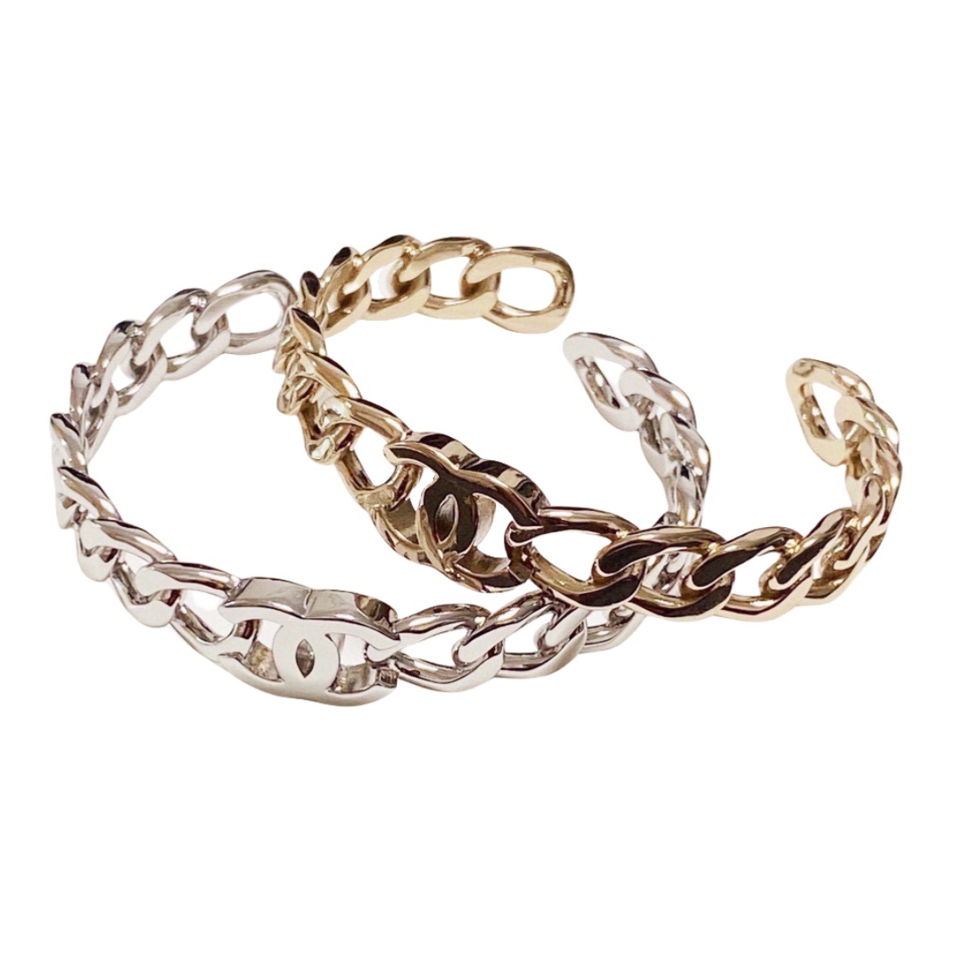 CCS135 Metal CC logo chain bangle bracelet cuff - ccjewelryacc