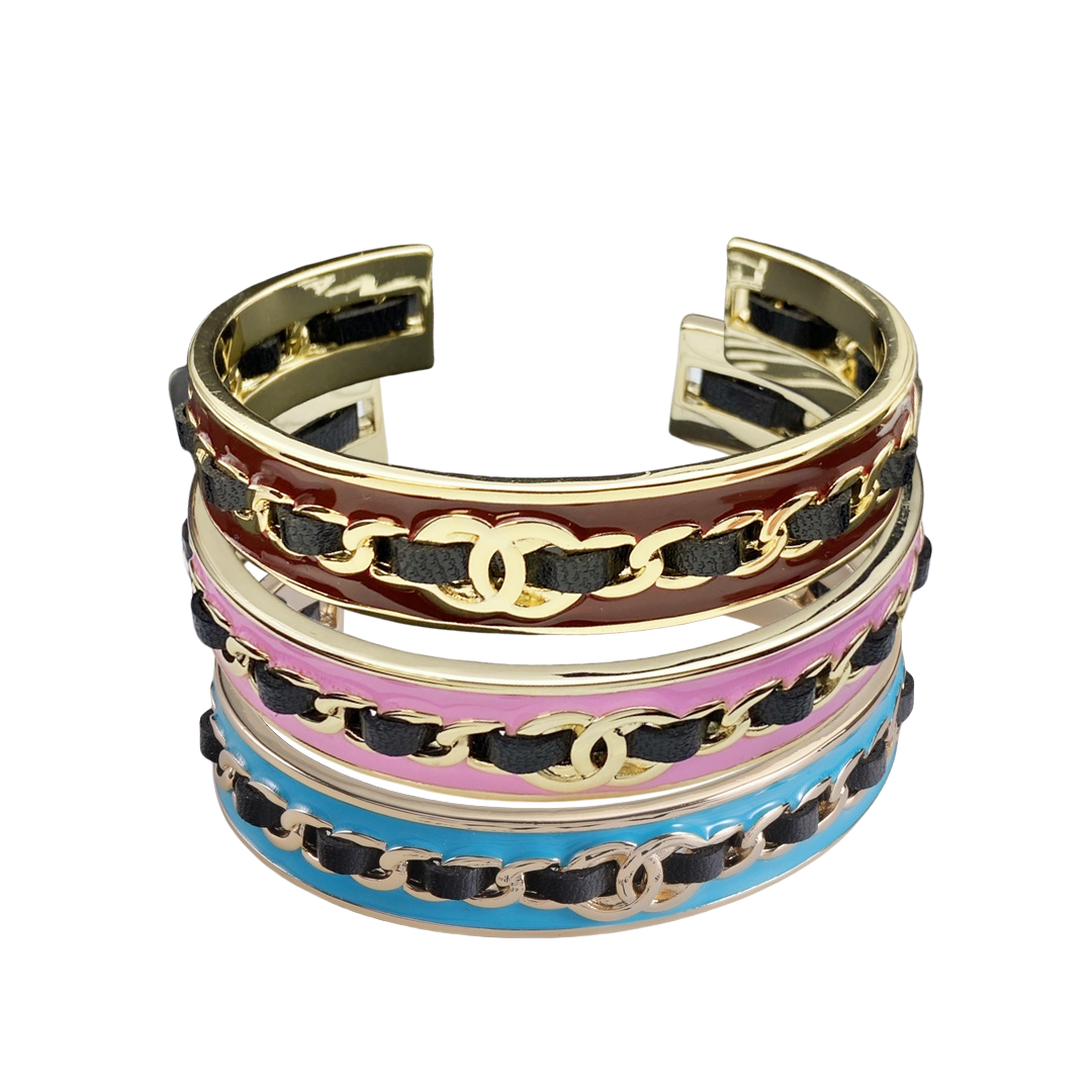 CCS116 Blue chanel enamel and leather bracelet - ccjewelryacc