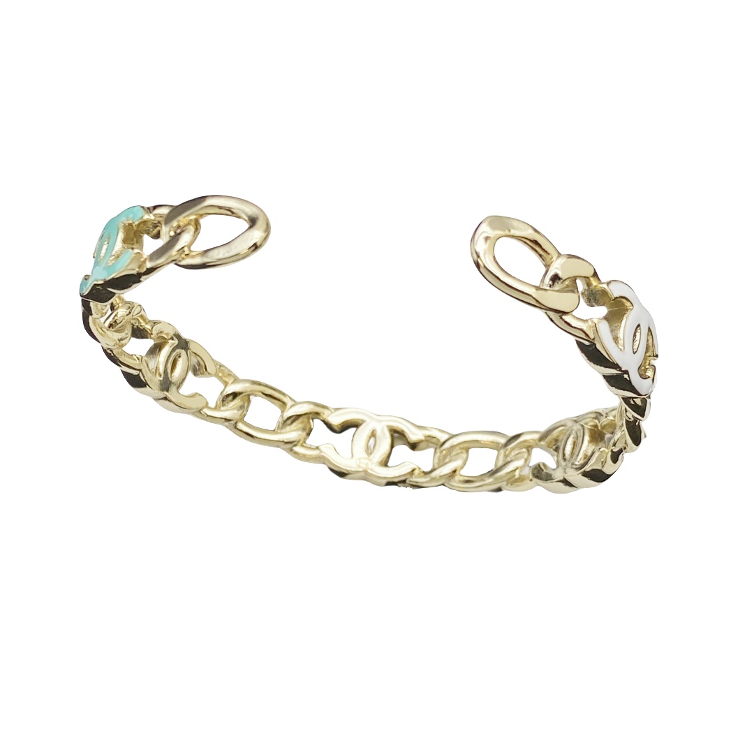 CCS119 Chanel Colored enamel cc logo chain bangle bracelet - ccfashionjewelry