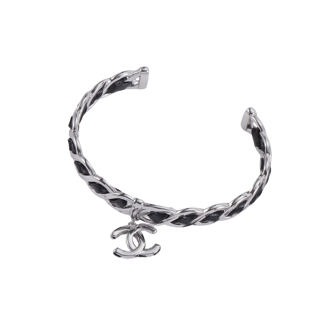 CCS106 Metal leather chanel cc charm bangle bracelet - ccfashionjewelry