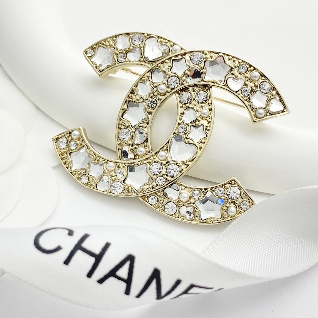 BCB570 Chanel Crystal star cc logo brooch pin - ccjewelryacc