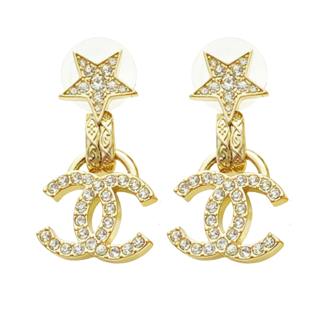 CCE865 24B Metal crystal Pentastar cc logo pendant earring - ccjewelryacc