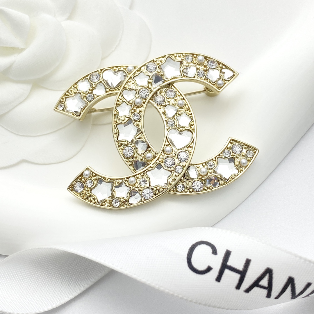 BCB570 Chanel Crystal star cc logo brooch pin - ccjewelryacc