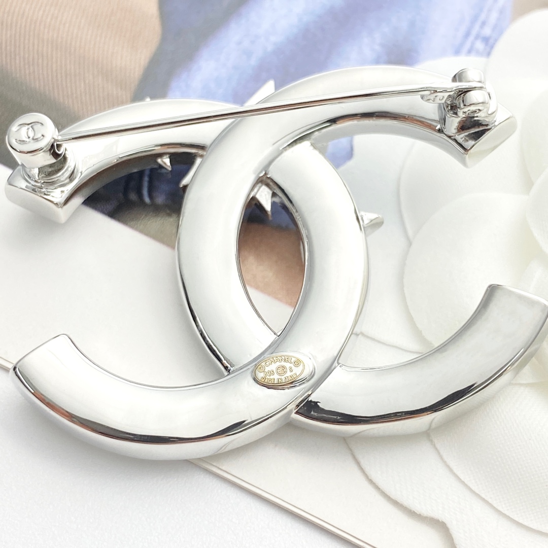 BCB568 Chanel crystal pearl star brooch pin Silver - ccjewelryacc