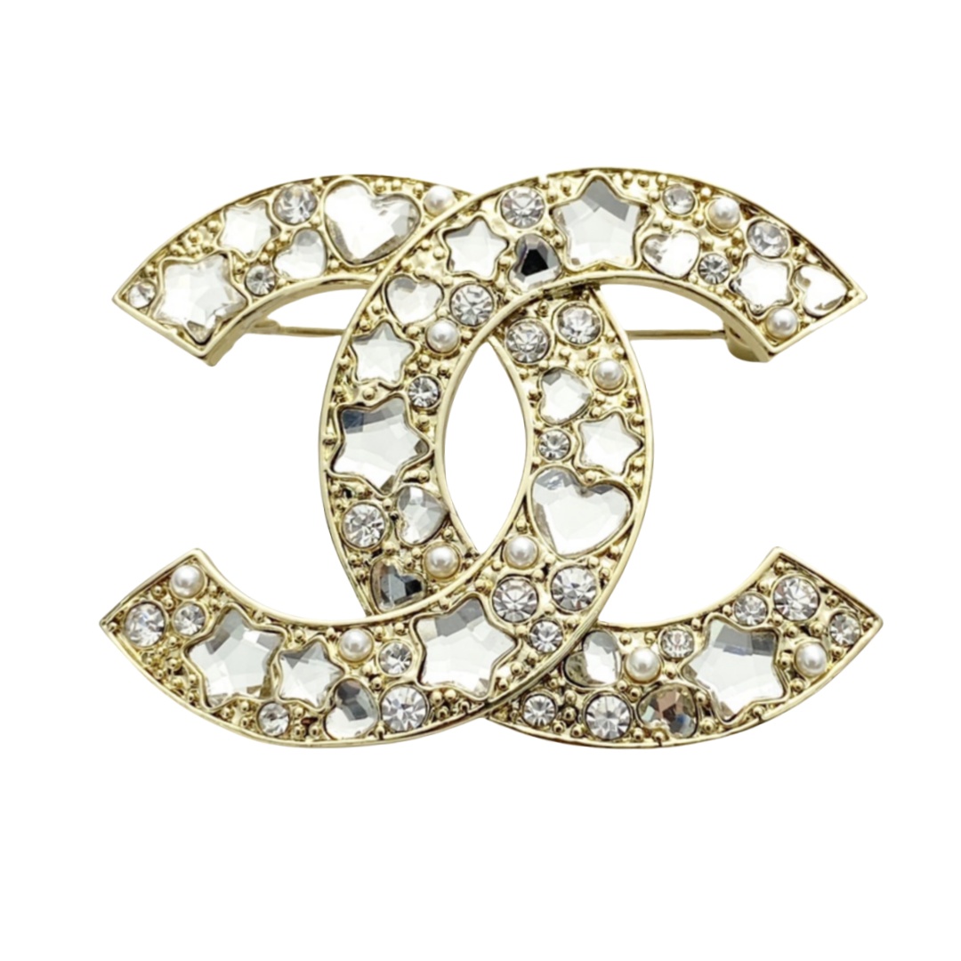 BCB570 Chanel Crystal star cc logo brooch pin - ccjewelryacc