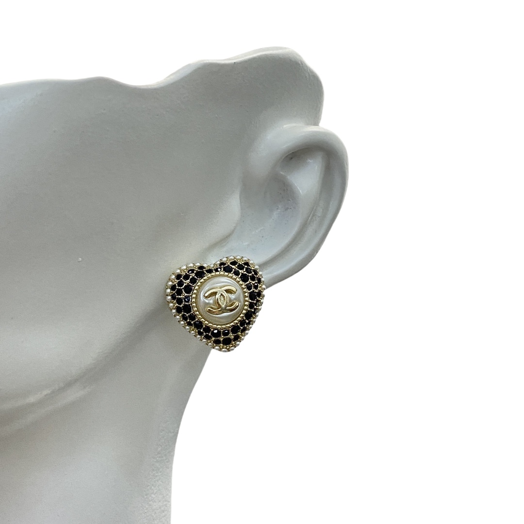 CCE005 Chanel Crystal and pearls cc and heart drop earring - ccjewelryacc