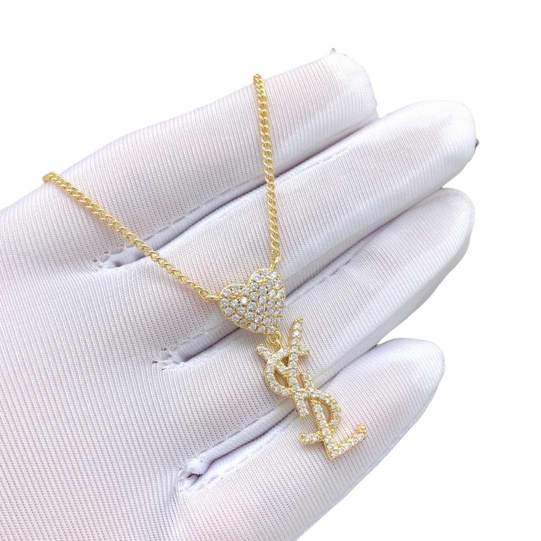 YYN010 YVES Cassandre Embellished heart rhinestone necklace - ccjewelryacc
