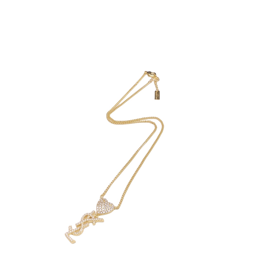 YYN010 YVES Cassandre Embellished heart rhinestone necklace - ccjewelryacc
