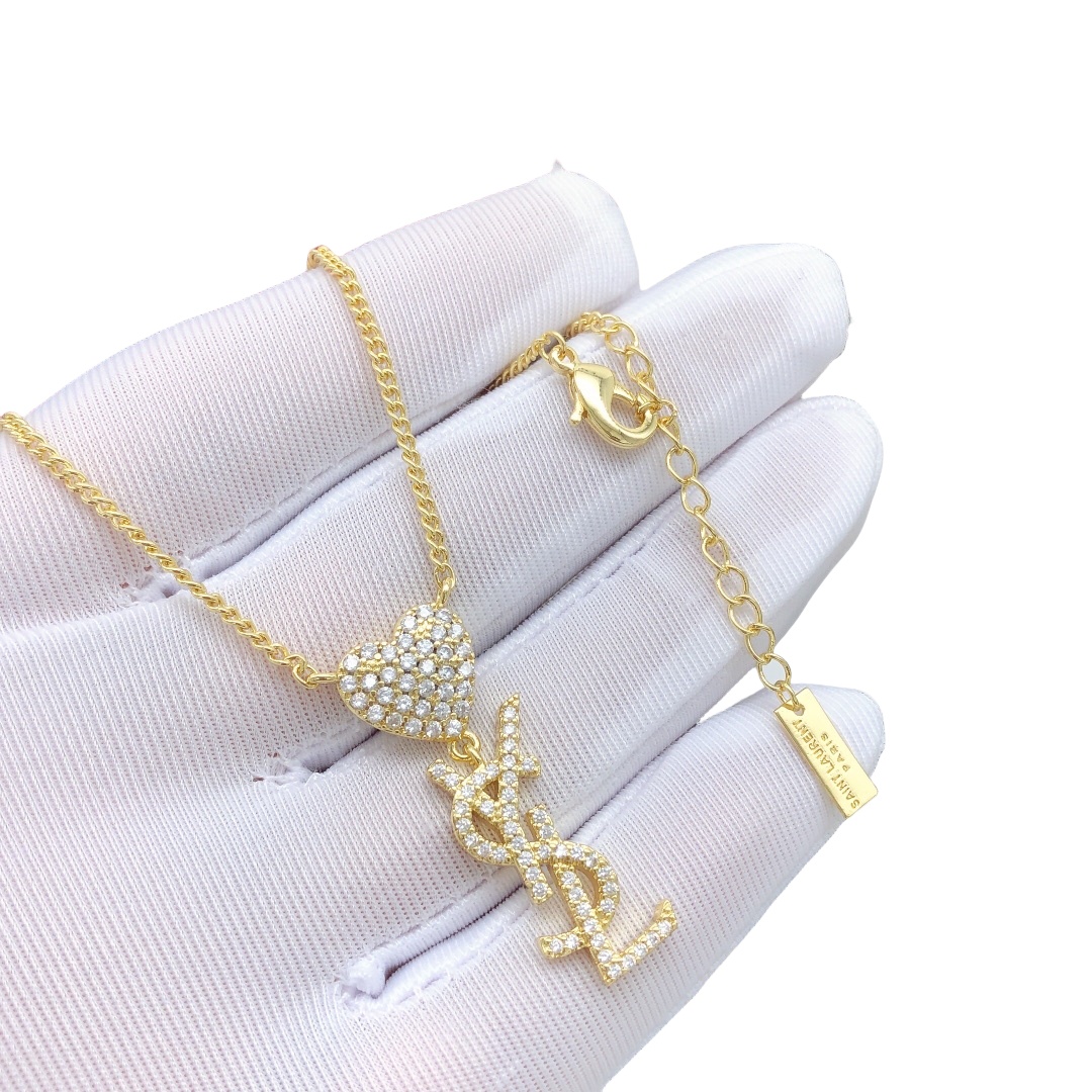 YYN010 YVES Cassandre Embellished heart rhinestone necklace - ccjewelryacc
