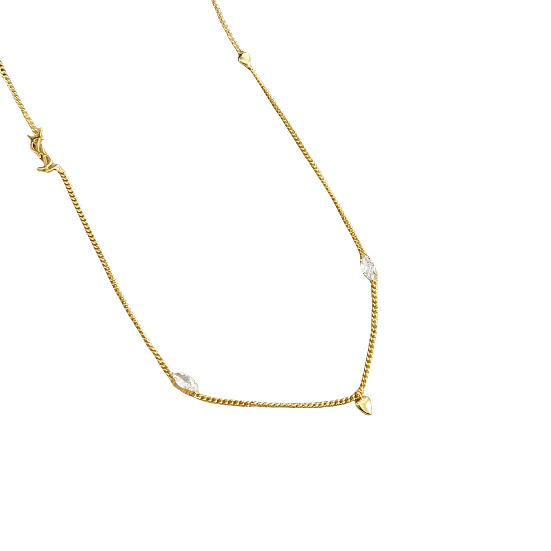 YYN001 YSL Monogram heart crystal long necklace for women - ccjewelryacc