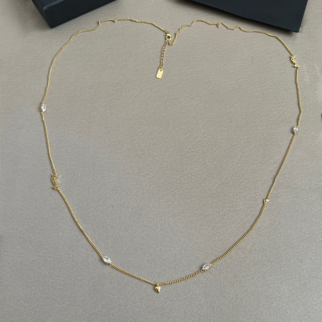 YYN001 YSL Monogram heart crystal long necklace for women - ccjewelryacc