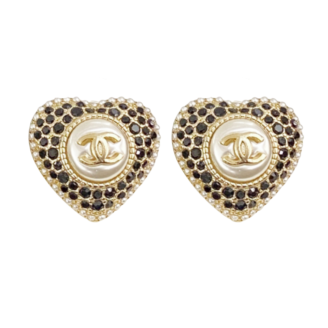 CCE005 Chanel Crystal and pearls cc and heart drop earring - ccfashionjewelry