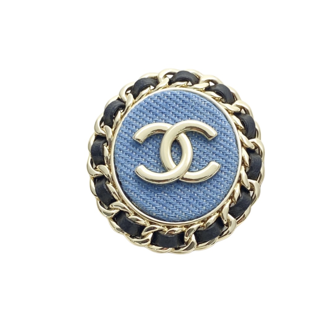 BCB571 Chanel 25 denim blue oval brooch pin - ccjewelryacc