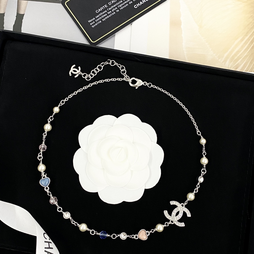 CCN212 Chanel 25 pearl pink heart necklace - ccjewelryacc