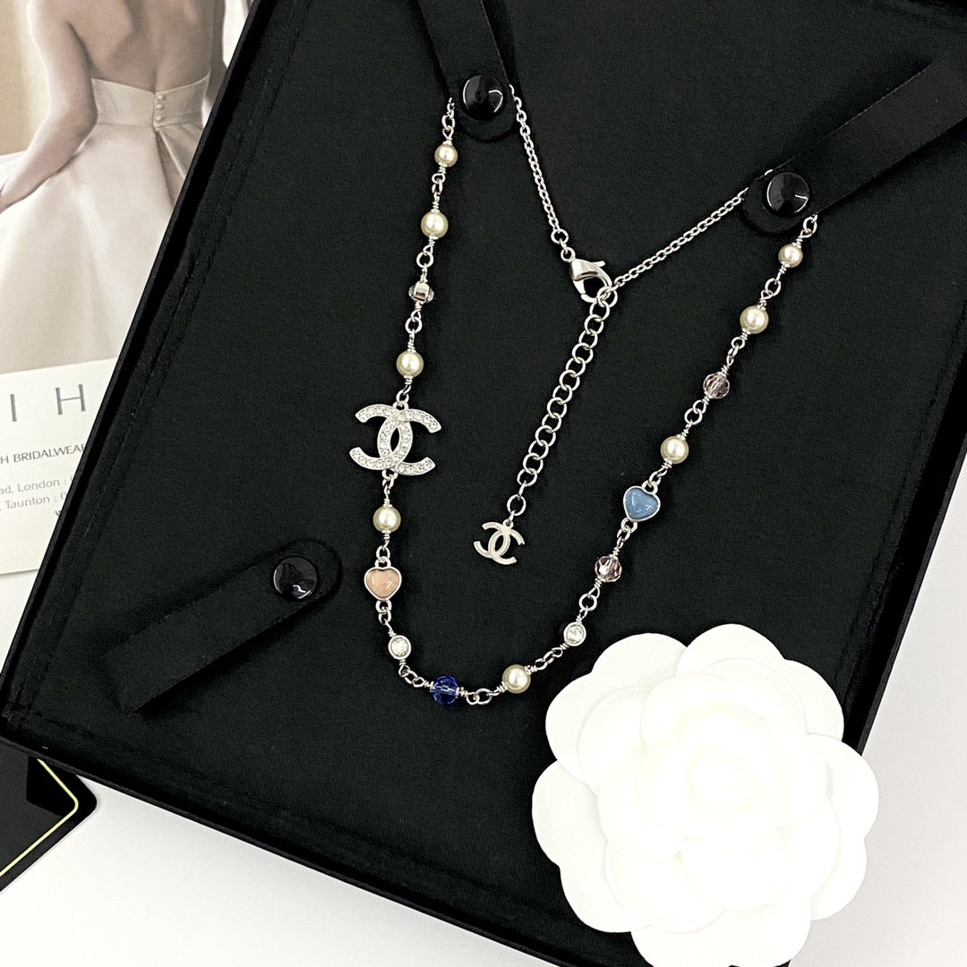 CCN212 Chanel 25 pearl pink heart necklace - ccjewelryacc