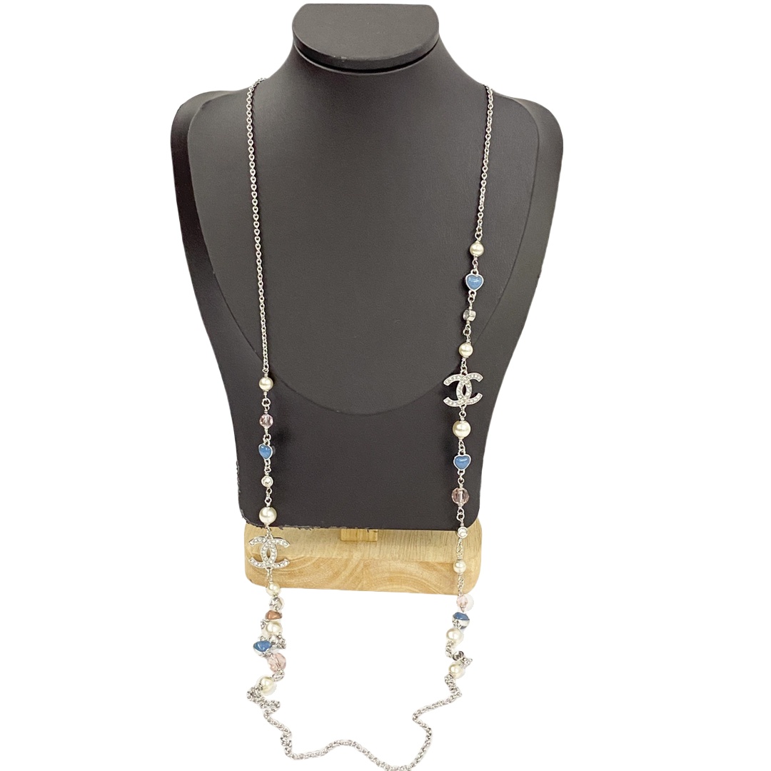 CCL097 Chanel heart necklace pearl long - ccjewelryacc