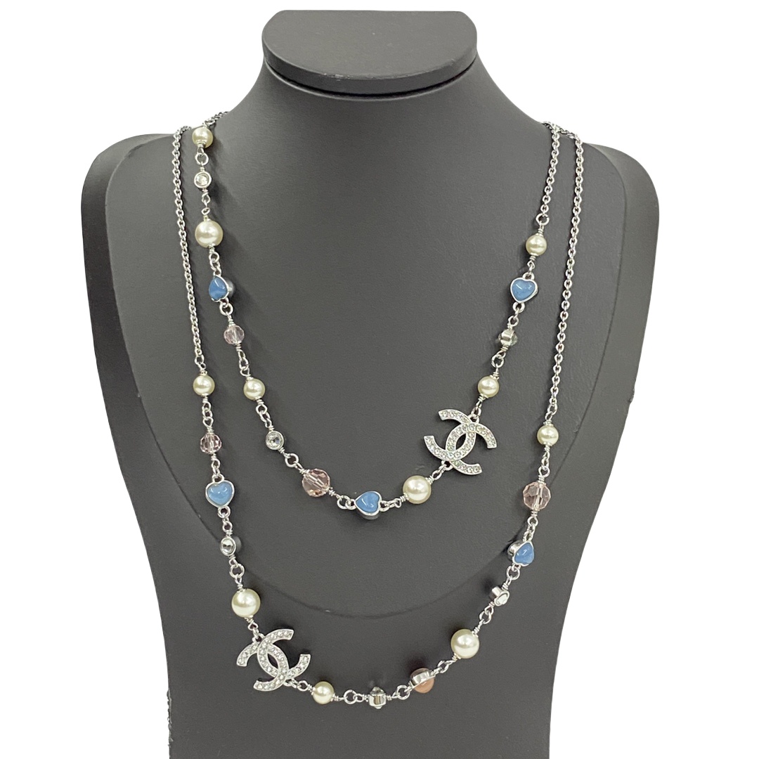 CCL097 Chanel heart necklace pearl long - ccjewelryacc
