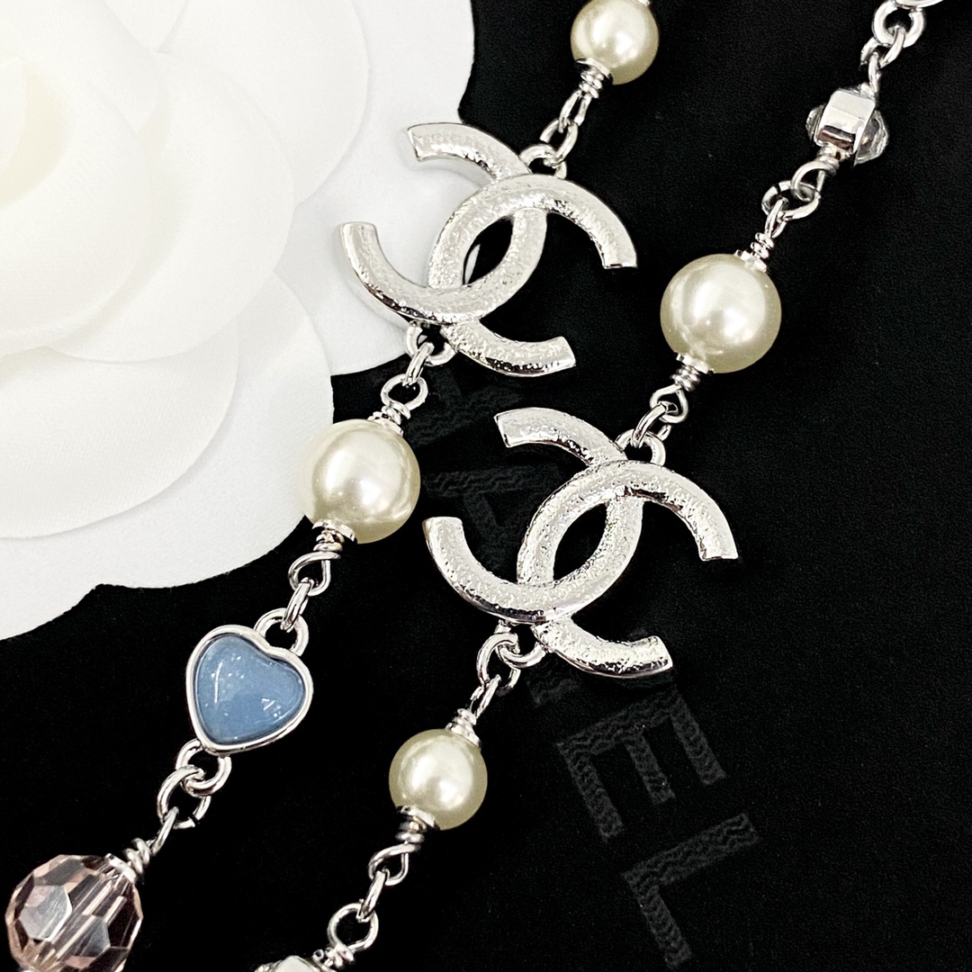CCL097 Chanel heart necklace pearl long - ccjewelryacc