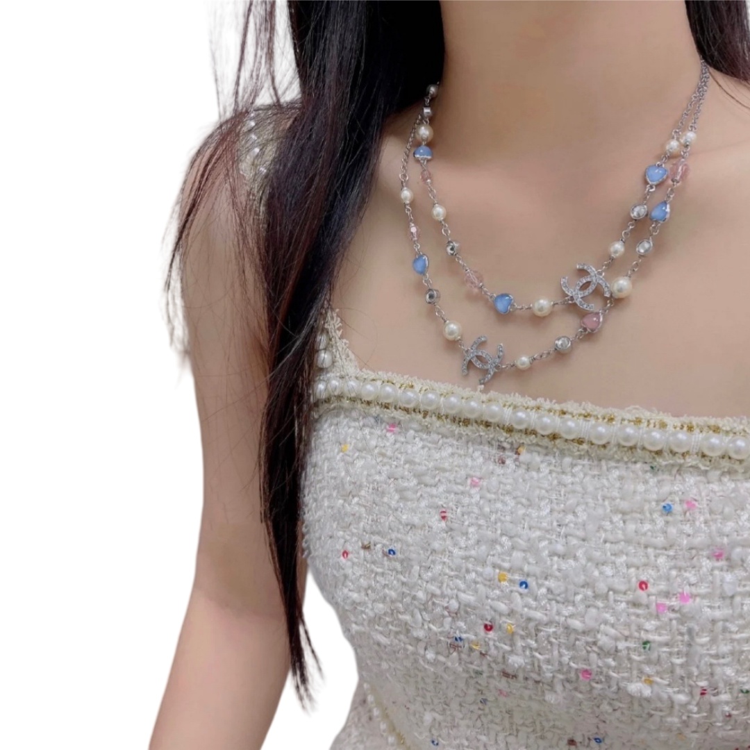 CCL097 Chanel heart necklace pearl long - ccjewelryacc