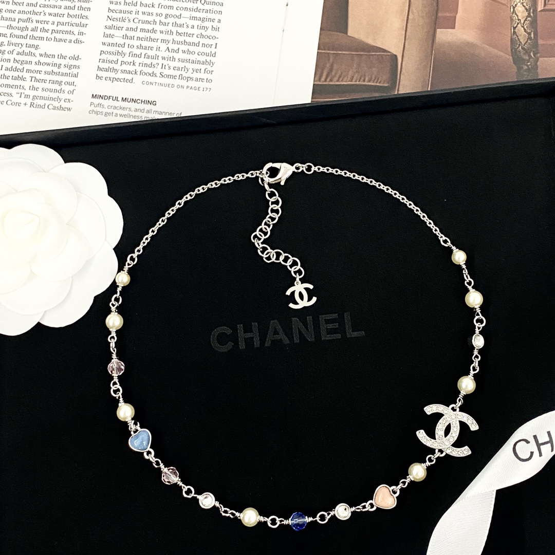 CCN212 Chanel 25 pearl pink heart necklace - ccjewelryacc
