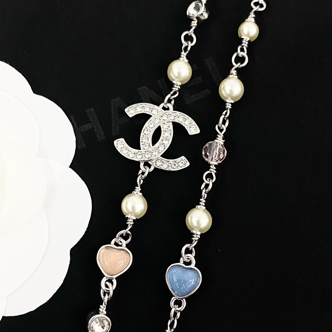 CCN212 Chanel 25 pearl pink heart necklace - ccjewelryacc