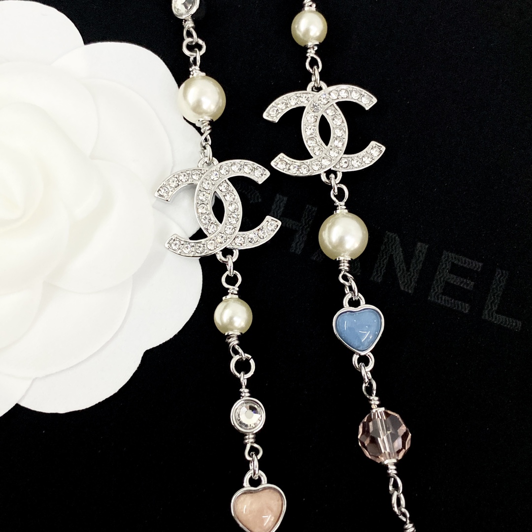 CCL097 Chanel heart necklace pearl long - ccjewelryacc