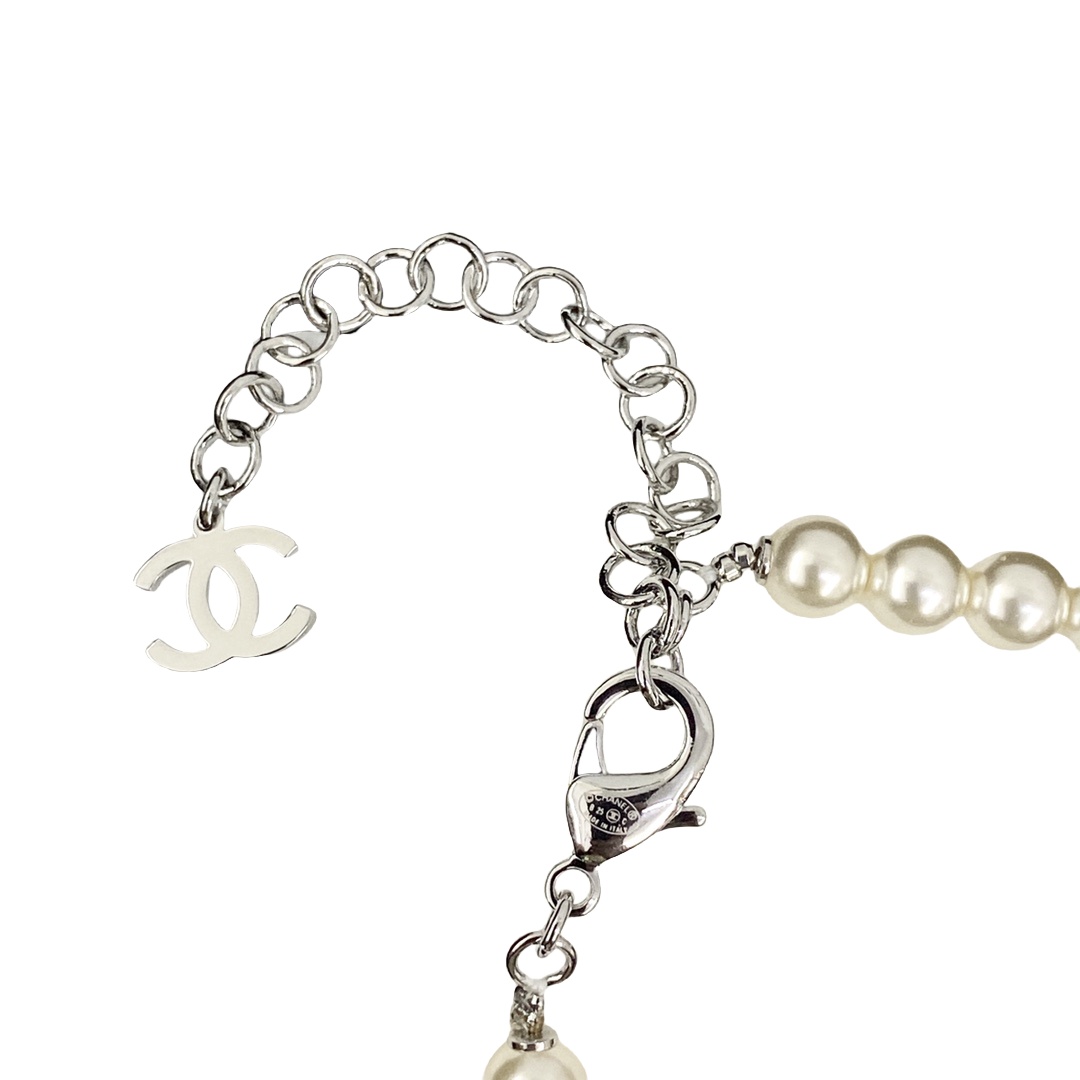 CCL098 Chanel Blue heart necklace pearl long chain - ccjewelryacc