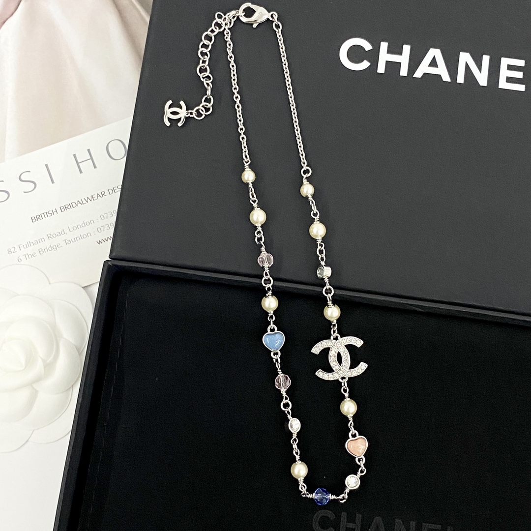 CCN212 Chanel 25 pearl pink heart necklace - ccjewelryacc
