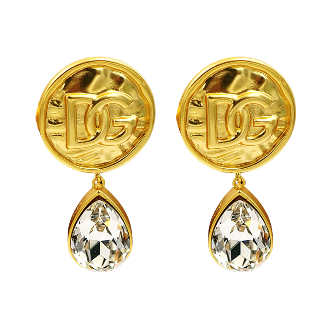 DGE052 Metal crystal DG logo drop earrings - ccjewelryacc