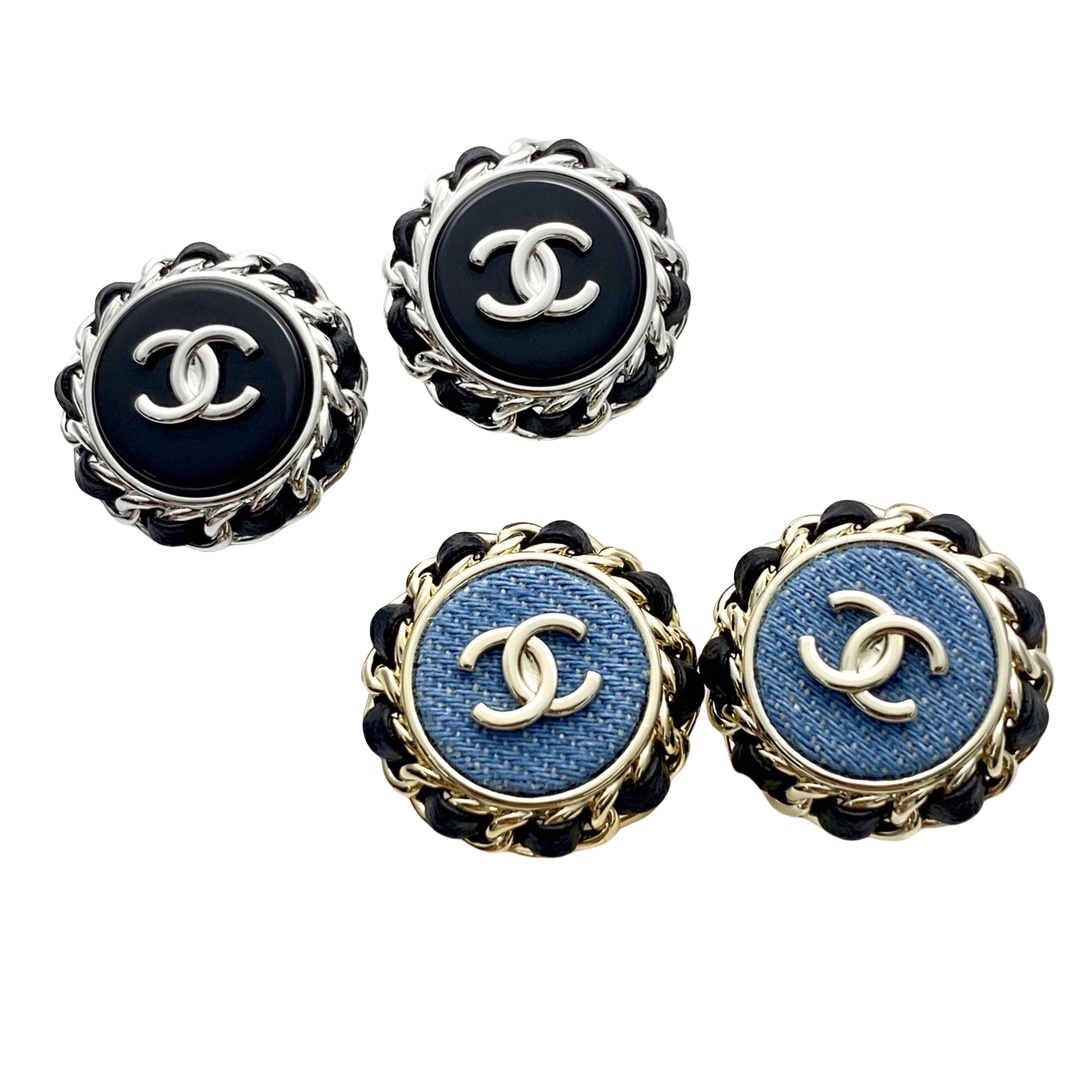 CCE306 Chanel denim blue round cc stud earrings - ccjewelryacc