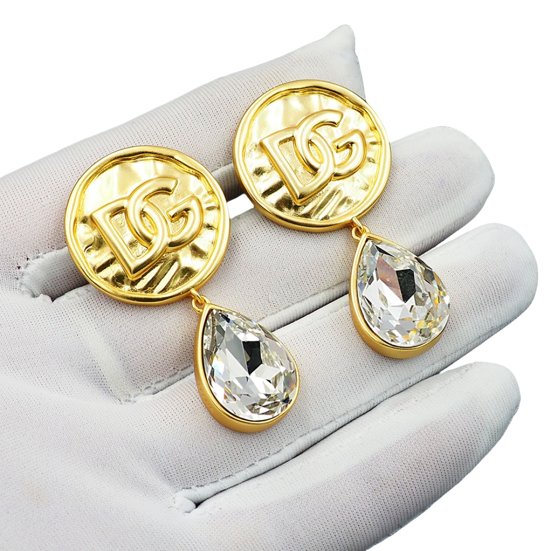 DGE052 Metal crystal DG logo drop earrings - ccjewelryacc