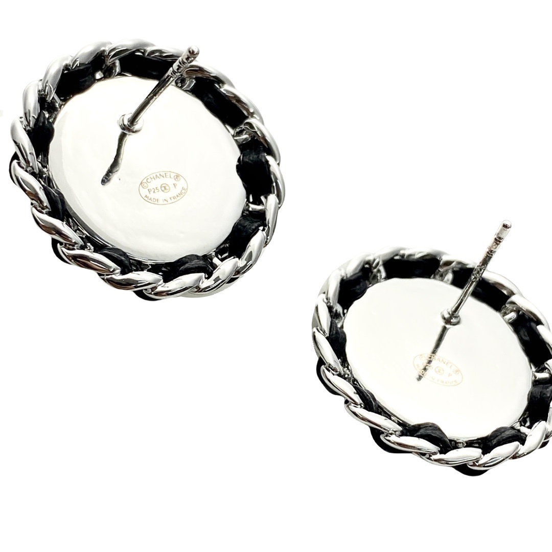 CCE306 Chanel denim blue round cc stud earrings - ccjewelryacc