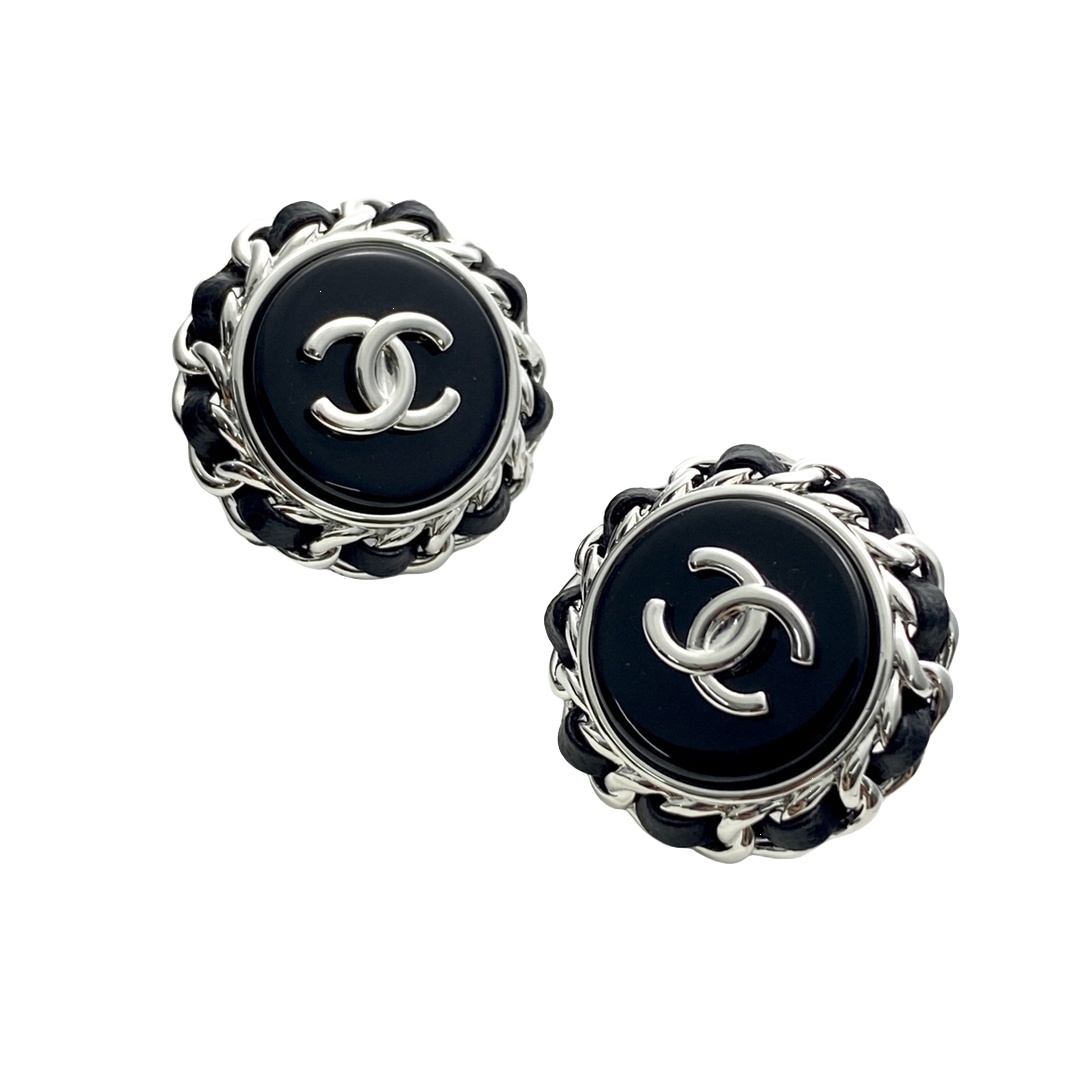 CCE306 Chanel denim blue round cc stud earrings - ccjewelryacc