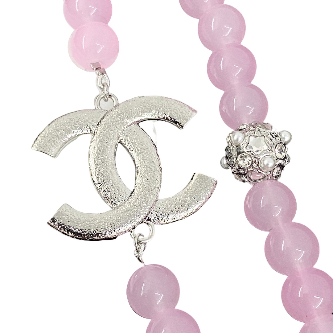 CCL099 25P Chanel Pink pearl crystal star heart long necklace chain - ccjewelryacc