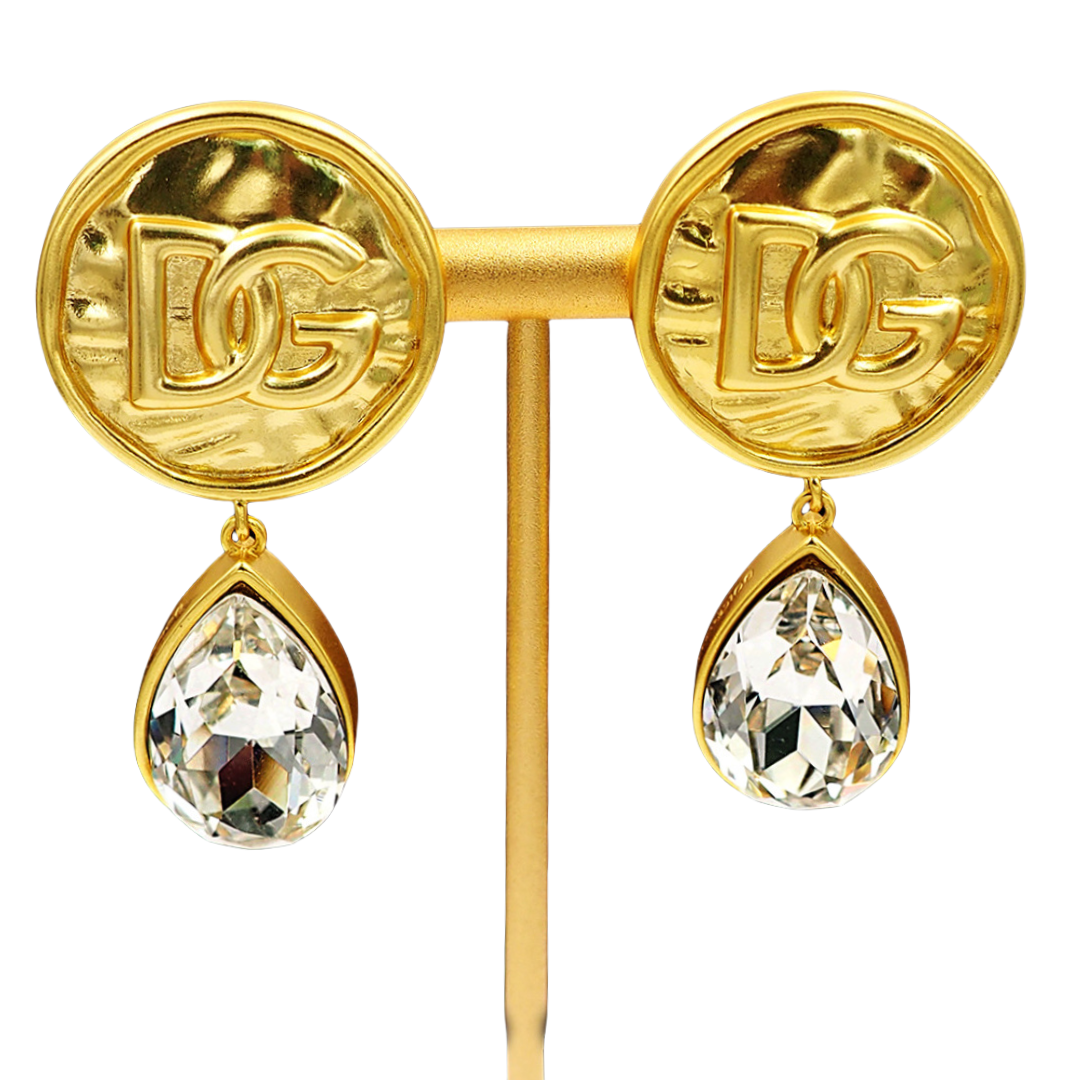 DGE052 Metal crystal DG logo drop earrings - ccjewelryacc